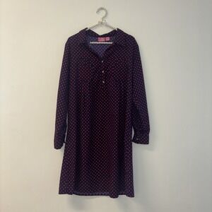 2 Times Two Maternity Dress Navy Blue Red Polka Dot Long Sleeve Shirt Dress SZ L